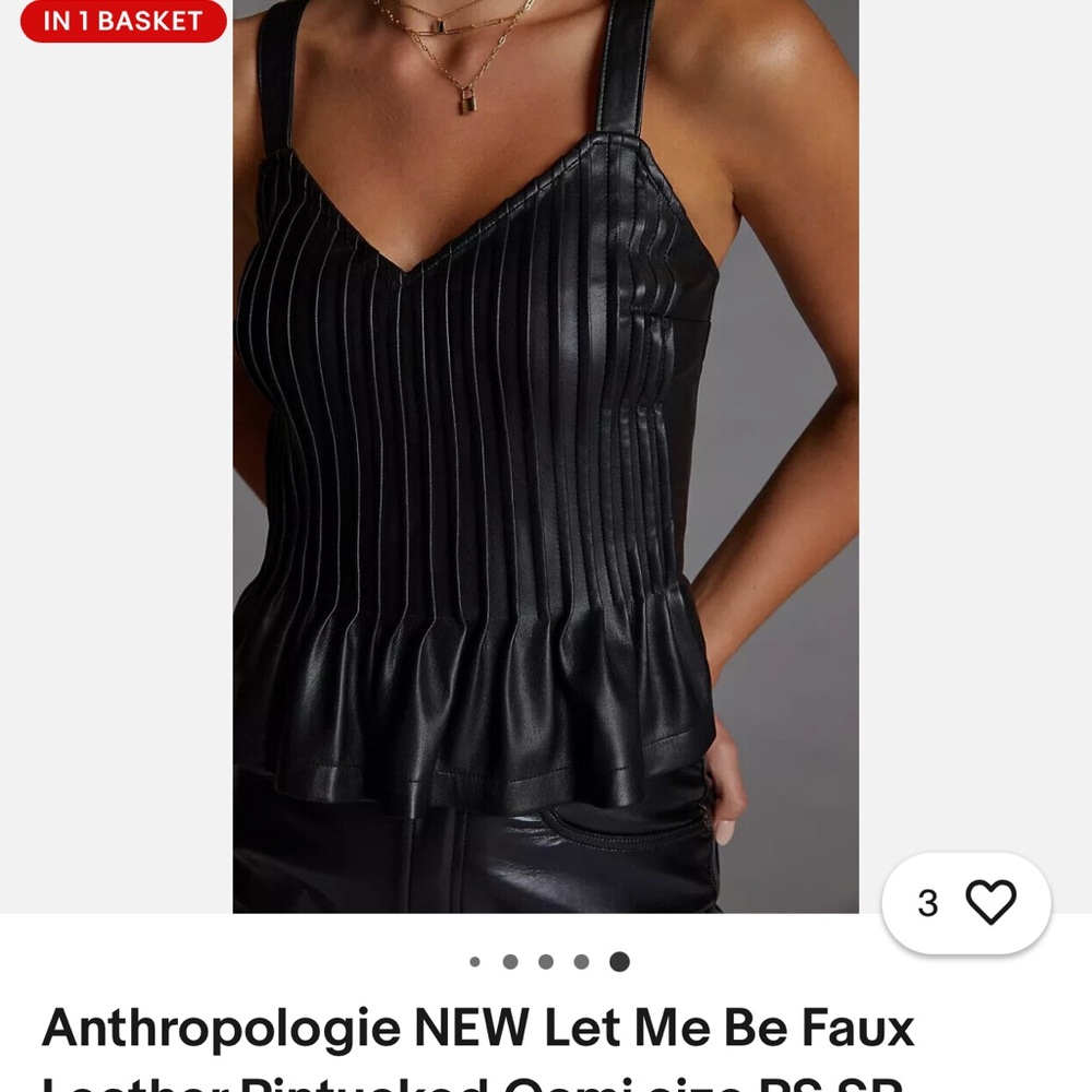 Black Faux Leather Pintucked Cami Top